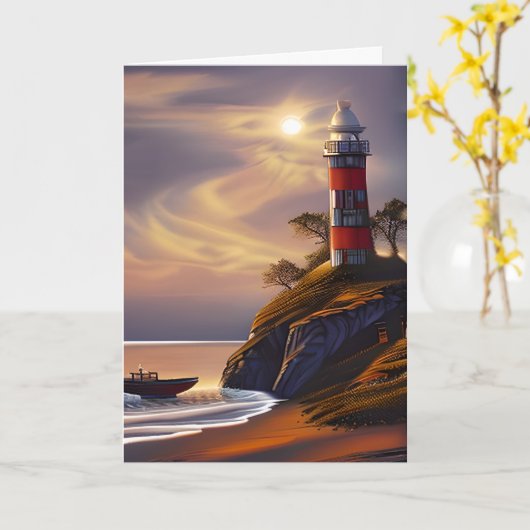 Gefeliciteerd |  vuurtoren en zonsondergang kaart (Gele Bloem)