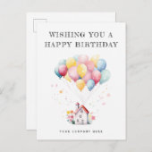 Gefeliciteerd Watercolor House Ballonnen Makelaard Briefkaart (Voorkant / Achterkant)