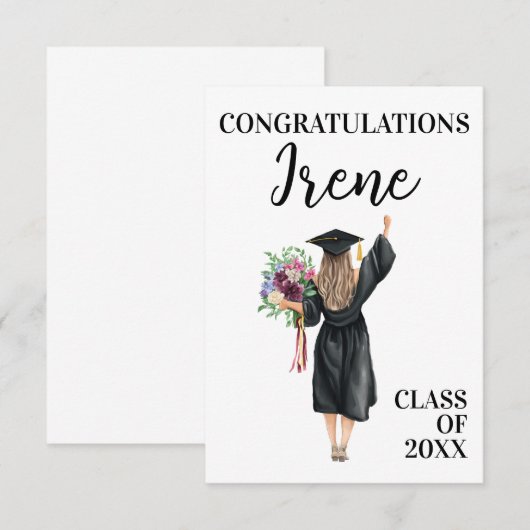 Gefeliciteerd Waterverf Afstuderen Meisje Bloemen (Voorkant / Achterkant)