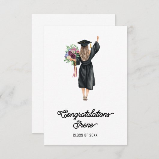 Gefeliciteerd Waterverf Afstuderen Meisje Bloemen (Voorkant / Achterkant)