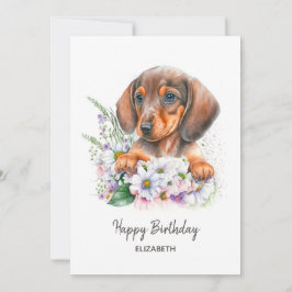 Gefeliciteerd | Waterverf Dachshund en Bloemen