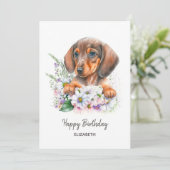 Gefeliciteerd | Waterverf Dachshund en Bloemen (Staand voorkant)
