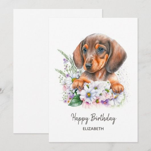 Gefeliciteerd | Waterverf Dachshund en Bloemen (Voorkant / Achterkant)