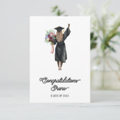 Gefeliciteerd Waterverf Dark Skin Girl Flowers (Staand voorkant)