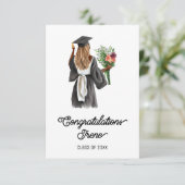 Gefeliciteerd Waterverf Dark Skin Girl Flowers (Staand voorkant)