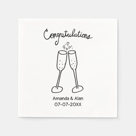 Gefeliciteerd Wedding Champagne Sketch CUSTOM Servet (Voorkant)