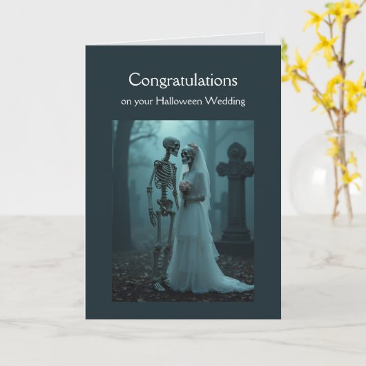 Gefeliciteerd Wedding Skeleton Paar Kaart (Gele Bloem)