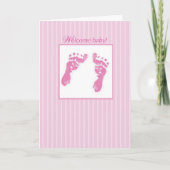 Gefeliciteerd, Welkom, nieuw babymeisje, voetafdru Kaart (Voorkant)