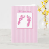 Gefeliciteerd, Welkom, nieuw babymeisje, voetafdru Kaart (Gele Bloem)