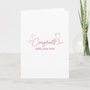 Gefeliciteerd wijnglas sterren roze pastel vet ret kaart