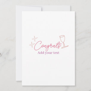 Gefeliciteerd wijnglas sterren roze pastel vet ret kaart