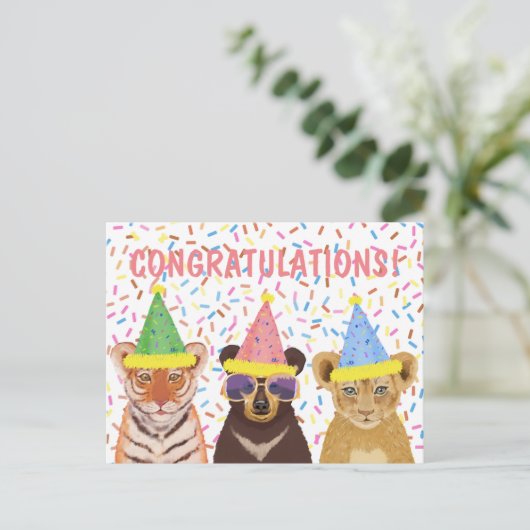 Gefeliciteerd - Wilde dieren illustreren Briefkaart (Staand voorkant)