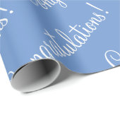 Gefeliciteerd Wit Schrift Blauw Afstuderen Cadeaupapier (Rol Hoek)