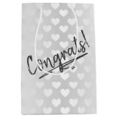 Gefeliciteerd witte bruiloft harten medium cadeauzakje (Voorkant)