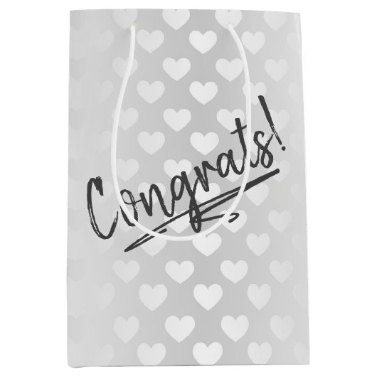 Gefeliciteerd witte bruiloft harten medium cadeauzakje (Voorkant)