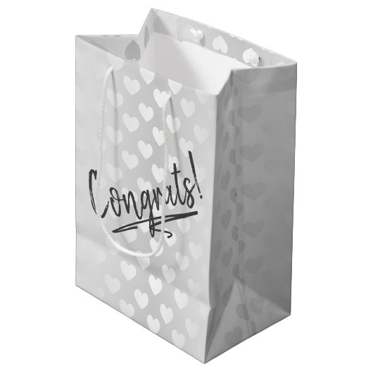 Gefeliciteerd Witte Trouw Hartens Medium Cadeauzakje (Voorkant Gekanteld)