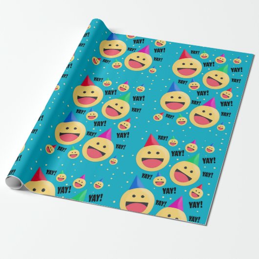 Gefeliciteerd YAY Emojis in feestelijke Petten Cadeaupapier (Uitgerold)