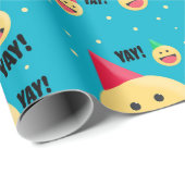 Gefeliciteerd YAY Emojis in feestelijke Petten Cadeaupapier (Rol Hoek)