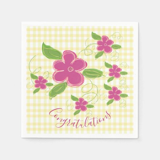 Gefeliciteerd Yellow Plaid Pink Floral Servet (Voorkant)