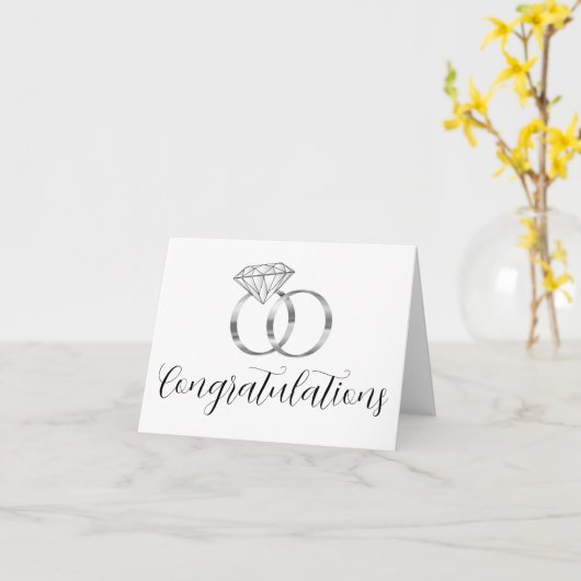 Gefeliciteerd Zilveren Diamant trouwringen Kaart (Gele Bloem)
