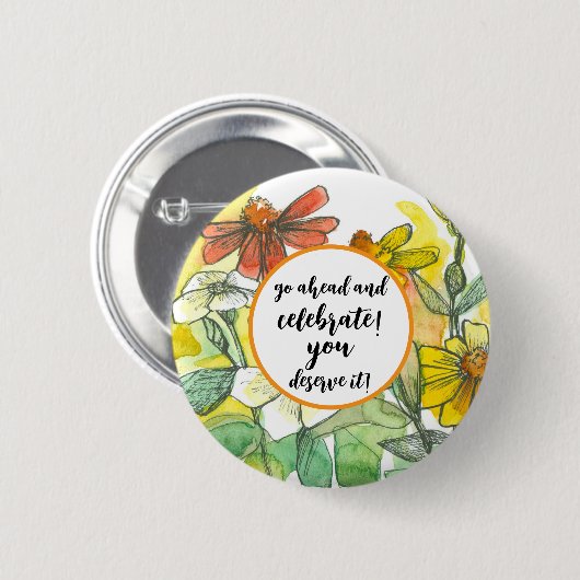 Gefeliciteerd Zinnia Flowers Ronde Button 5,7 Cm (Voorkant /achterkant)