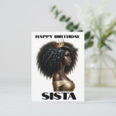 Gefeliciteerd zus zwarte vrouw melanine koninginne feestdagenkaart (Staand voorkant)