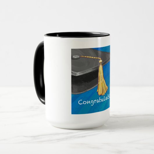 Gefeliciteerd, zwart en blauw mok (Voorkant links)