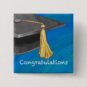Gefeliciteerd, zwart en blauw vierkante button 5,1 cm