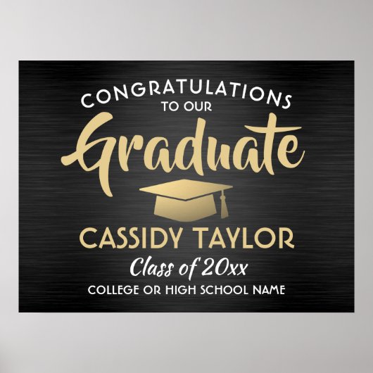 Gefeliciteerd, zwart goud en wit Afstuderen gebors Poster (Voorkant)
