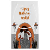 Gefeliciteerd! Zwart Vrouw, Sinaasappel & grijs Klein Cadeauzakje (Achterkant)