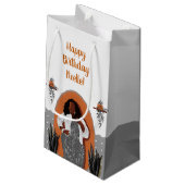 Gefeliciteerd! Zwart Vrouw, Sinaasappel & grijs Klein Cadeauzakje (Achterkant Gekanteld)