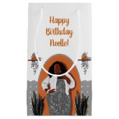 Gefeliciteerd! Zwart Vrouw, Sinaasappel & grijs Klein Cadeauzakje (Voorkant)