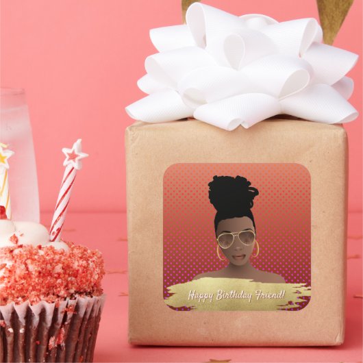 Gefeliciteerd! Zwart Vrouw w/Gouden tinten Koper Vierkante Sticker (Feest)