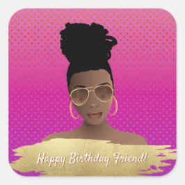 Gefeliciteerd! Zwart Vrouw w / Gouden tinten Magen Vierkante Sticker