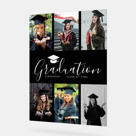 Gefeliciteerd Zwart Wit Afstuderen 6 Foto Acryl Bord (Hoek)