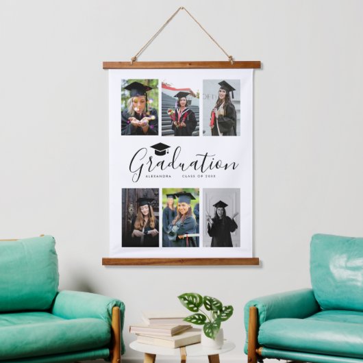 Gefeliciteerd Zwart Wit Afstuderen 6 Foto Hangend Wandkleed (Woonkamer)