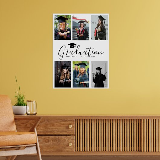 Gefeliciteerd Zwart Wit Afstuderen 6 Foto Poster (Woonkamer 2)