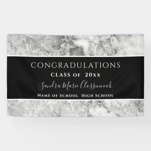 Gefeliciteerd zwart-wit kristallen diploma banner (Horizontaal)