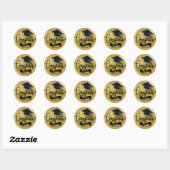 Gefeliciteerd, zwarte afdichting, naam, goud ronde sticker (Vel)