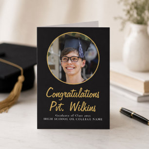 Gefeliciteerd Zwarte Afgestudeerde Foto Afstuderen Kaart