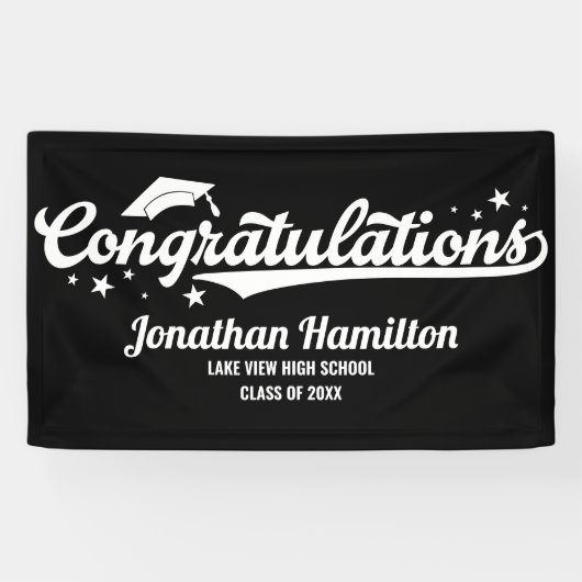 Gefeliciteerd Zwarte Afstudeerfeest Spandoek (Horizontaal)