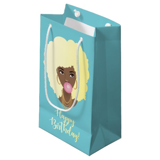 Gefeliciteerd! Zwarte Vrouw Blond Afro, Bubblegum Klein Cadeauzakje (Voorkant Gekanteld)