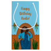 Gefeliciteerd! Zwarte vrouw, Sinaasappel & blauw Klein Cadeauzakje (Achterkant)