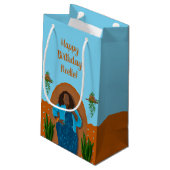 Gefeliciteerd! Zwarte vrouw, Sinaasappel & blauw Klein Cadeauzakje (Achterkant Gekanteld)