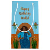 Gefeliciteerd! Zwarte vrouw, Sinaasappel & blauw Klein Cadeauzakje (Voorkant)