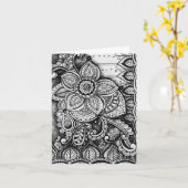 Gefeliciteerd Zwarte Witte Damast Indische Mandala Kaart (Gele Bloem)