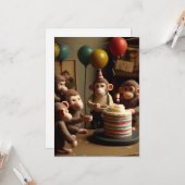Gefeliciteerde apen op zaterdag feest Wenskaart Kaart (Voorkant / Achterkant in situ)