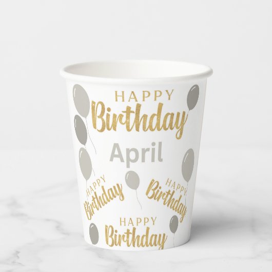 Gefeliciteerde verjaardag April verjaardagen Papie Papieren Bekers (Achterkant)