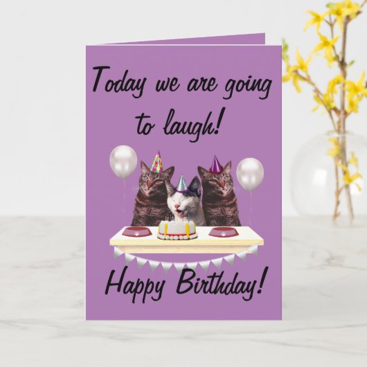 Gefeliciteerde verjaardag grappige katten kaart (Gele Bloem)