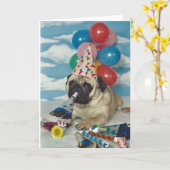 Gefeliciteerde Verjaardag Pug Kaart (Gele Bloem)